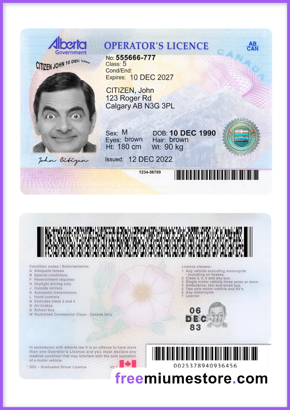 Canada-Alberta Driver license PSD Template